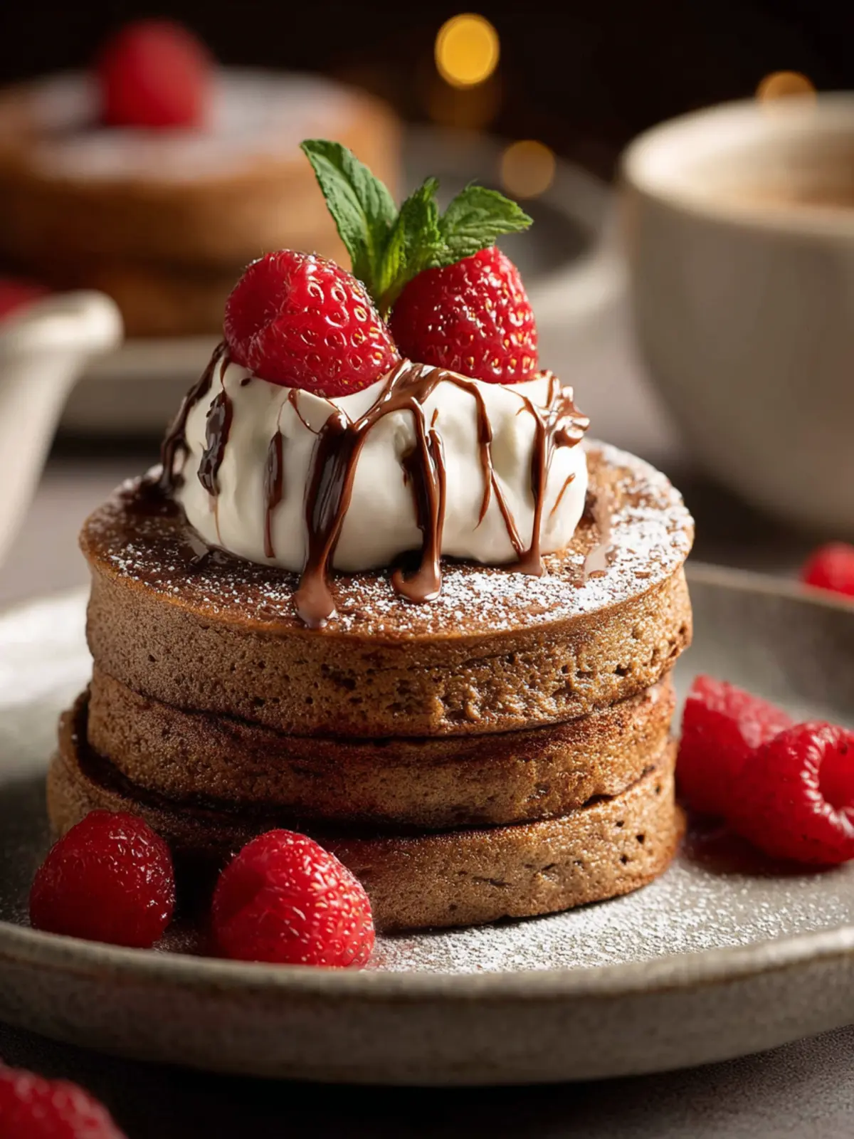 Chocolate Eggnog Souffle Pancakes First Image