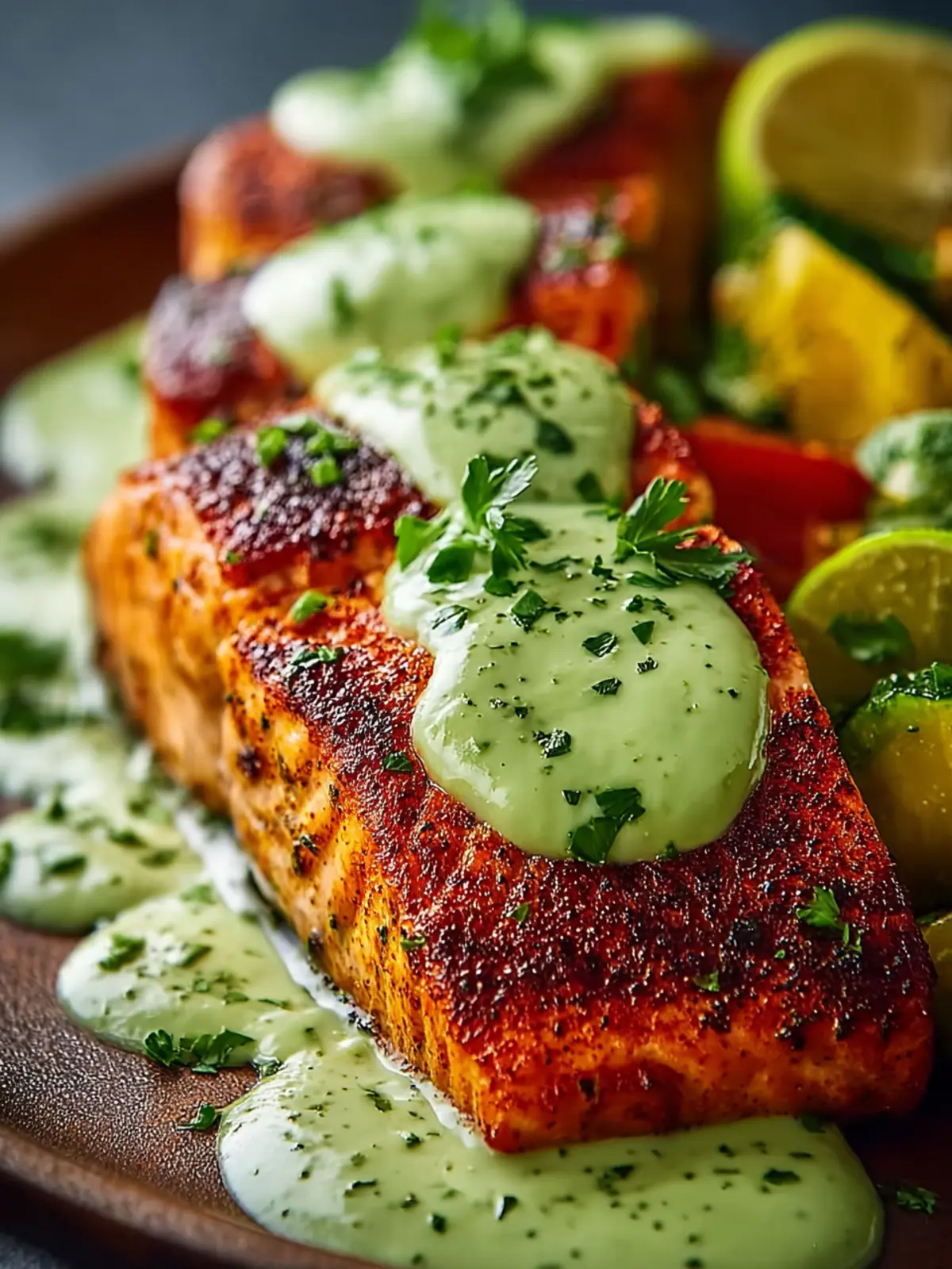 Baked Cajun Salmon with Creamy Avocado Lime Sauce First Image