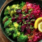 Delicious Beet & Broccoli Rice Bowl with Lemon Dressing First Image