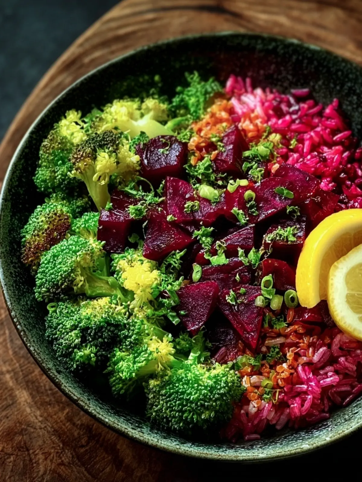 Delicious Beet & Broccoli Rice Bowl with Lemon Dressing First Image