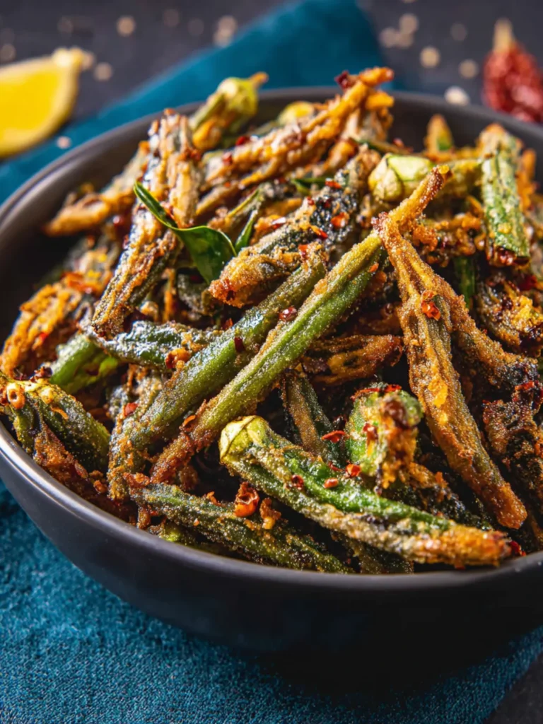 Kurkuri Bhindi Recipe (Indian Spiced Crispy Fried Okra) First Image